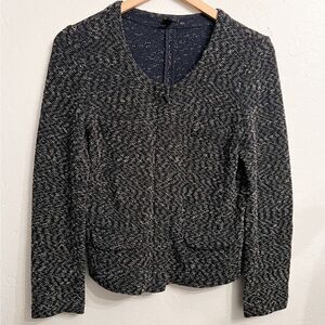 J. Crew Boucle Full Zip Sweater Jacket Blazer Size Small Navy Blue‎ Classic